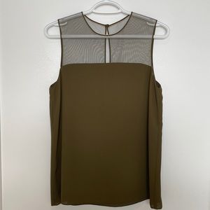 Babaton by Aritzia Olive Green Tank Top with Sheer Neckline
